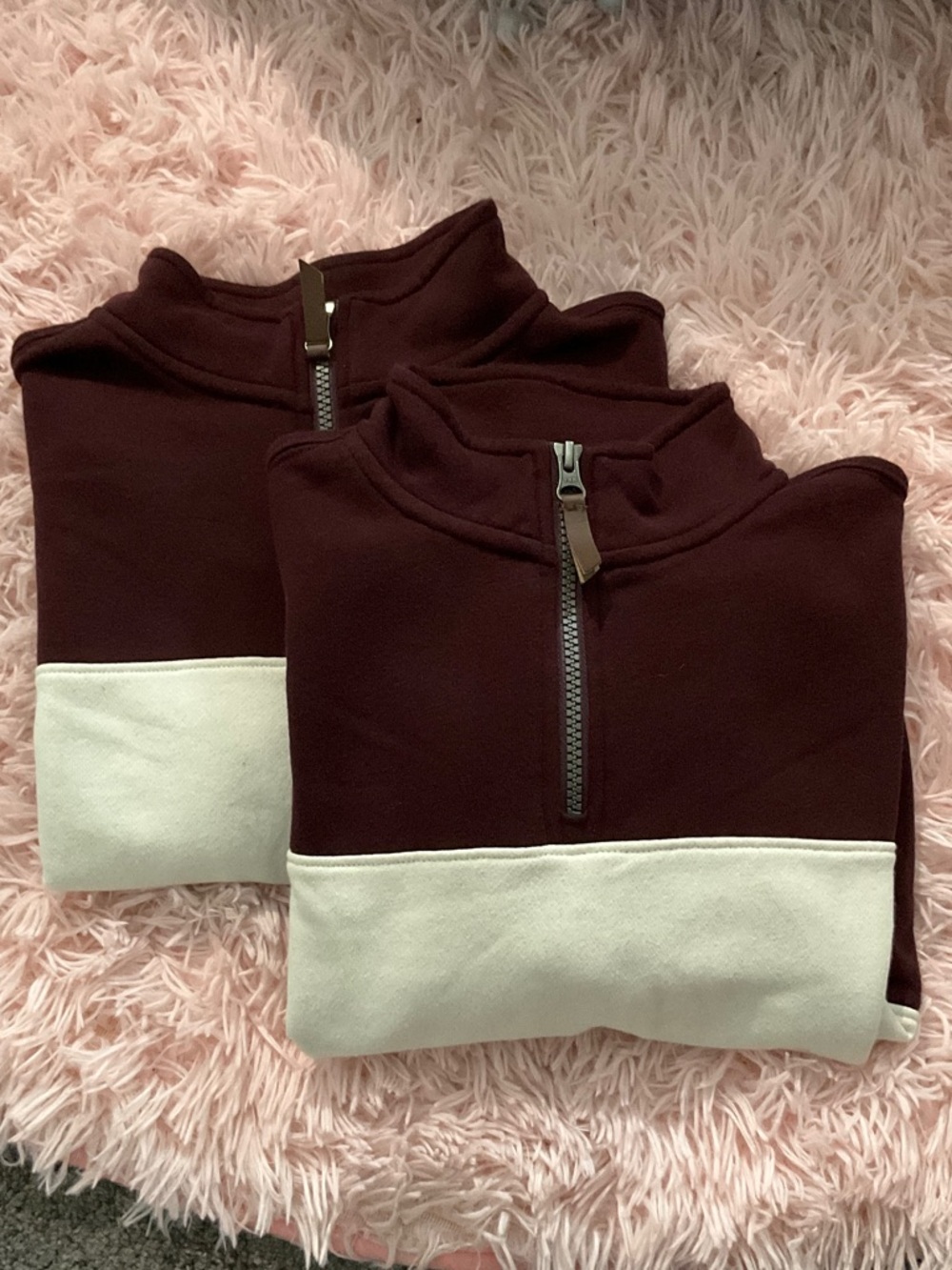 Maroon and Off-White Quarter-Zip Sweater